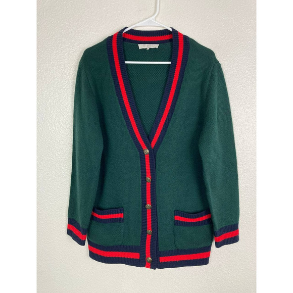 Wayf Sweaters - WAYF Varsity Cardigan Women Medium Button Front Deep V-Neck Pockets Green Red